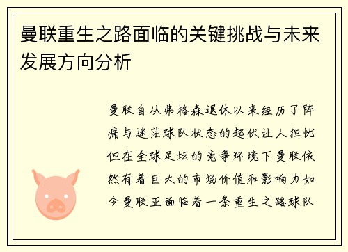 曼联重生之路面临的关键挑战与未来发展方向分析